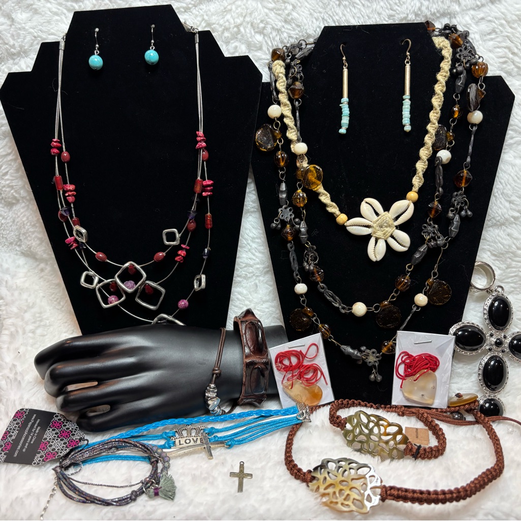 Boho Jewelry Lot Shell Bracelets Chokers Cross Pendant Earrings More